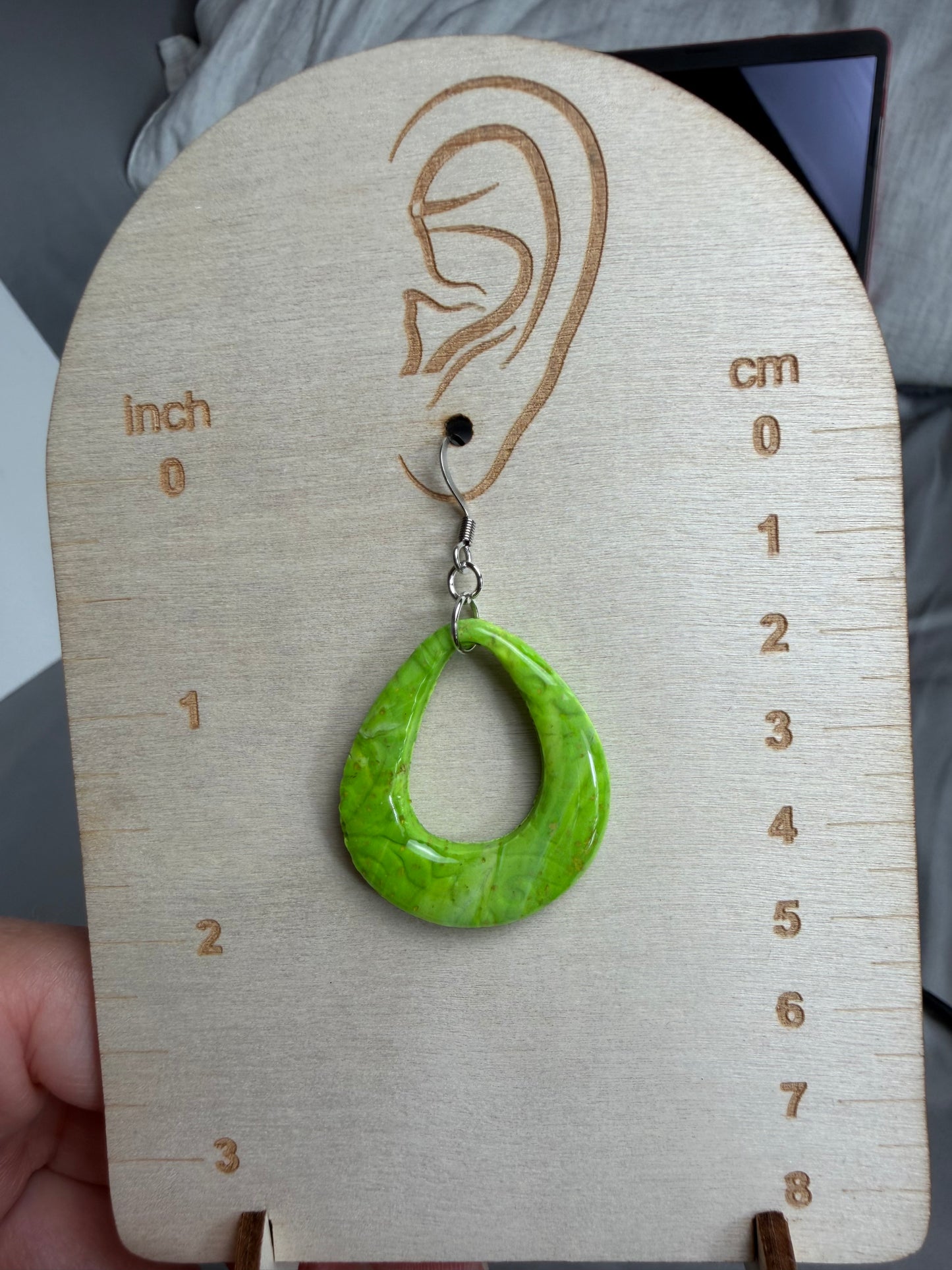 Handmade Lime Green Polymer Clay & Resin Teardrop Earrings | Lightweight Statement Dangles