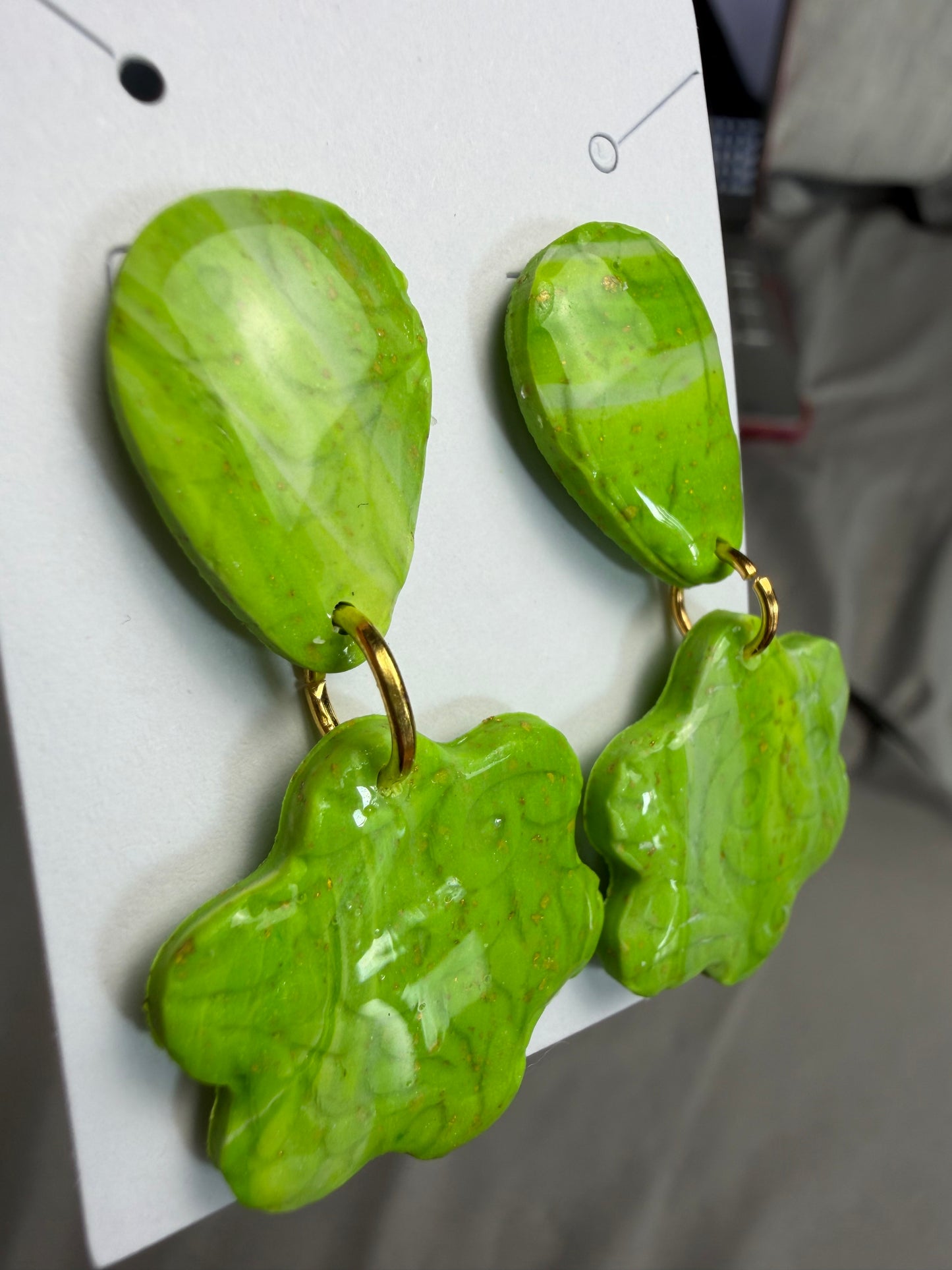 Handmade Lime Green Floral Polymer Clay & Resin Earrings | Lightweight Statement Dangle Earrings