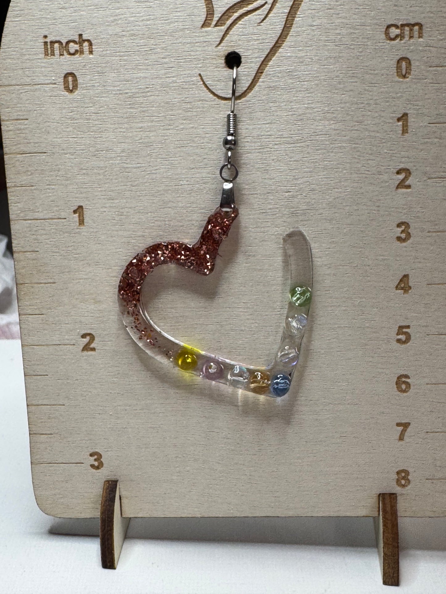 Copper Spark Heart Resin Earrings