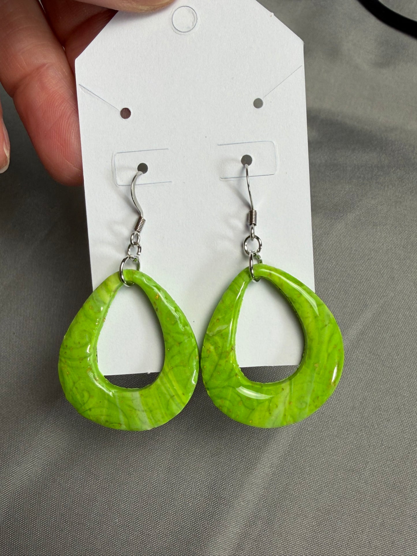 Handmade Lime Green Polymer Clay & Resin Teardrop Earrings | Lightweight Statement Dangles