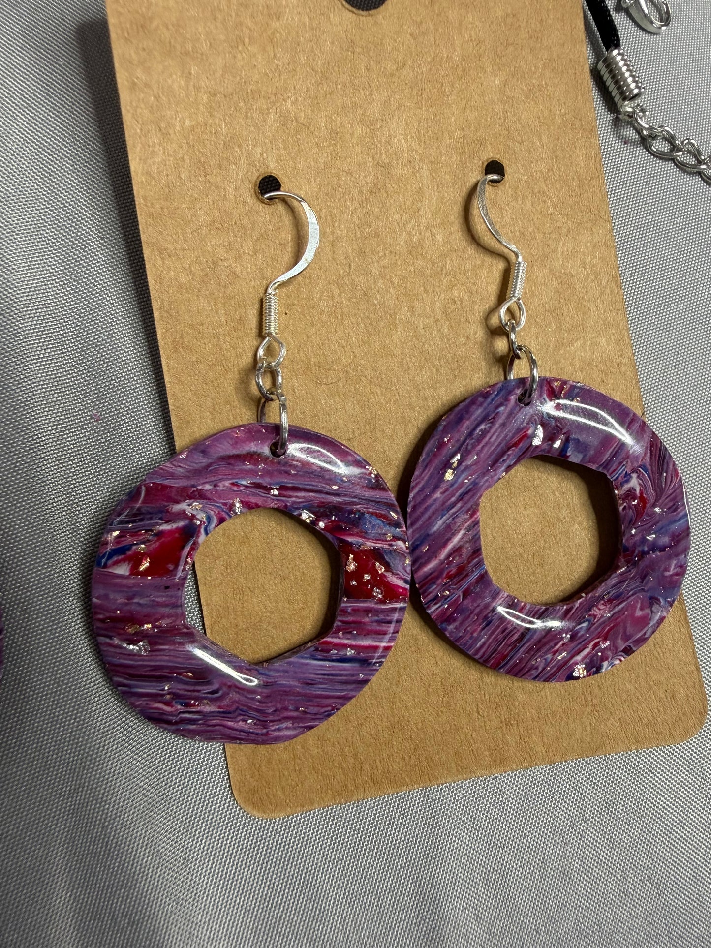 Handmade Purple Marbled Polymer Clay Jewelry Set | Resin Earrings & Matching Pendant Necklace | Lightweight Artisan Gift for Her