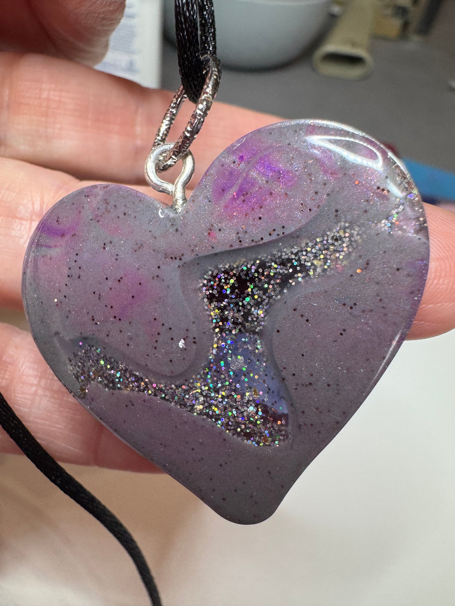 Midnight Galaxy Heart Resin Pendant Necklace