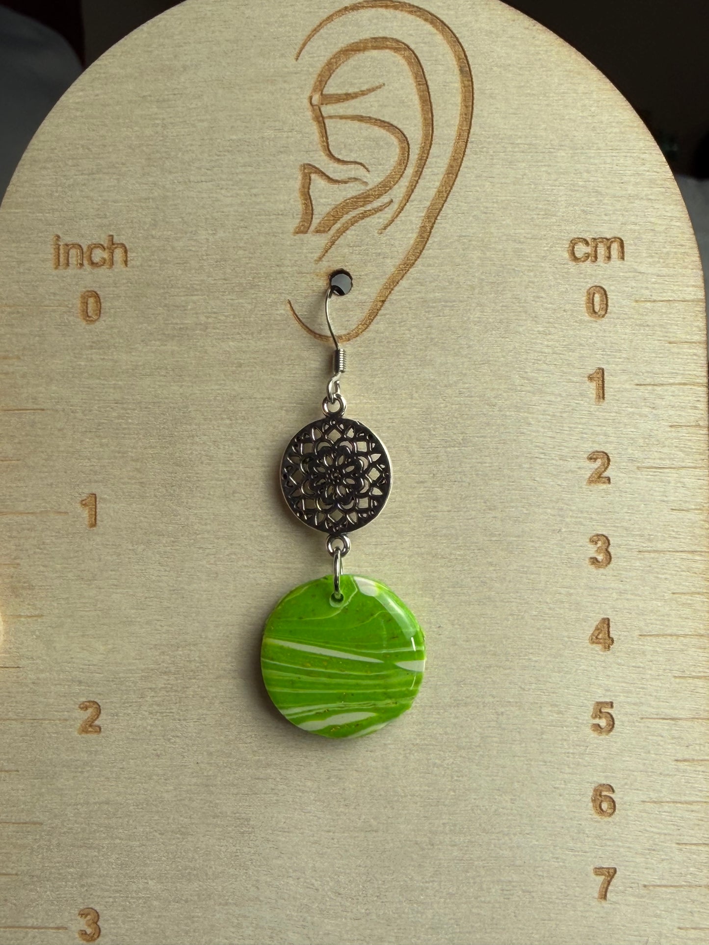 Handmade Lime Green Polymer Clay Jewelry Set | Resin Pendant Necklace & Matching Dangle Earrings | Artisan Statement Gift Set