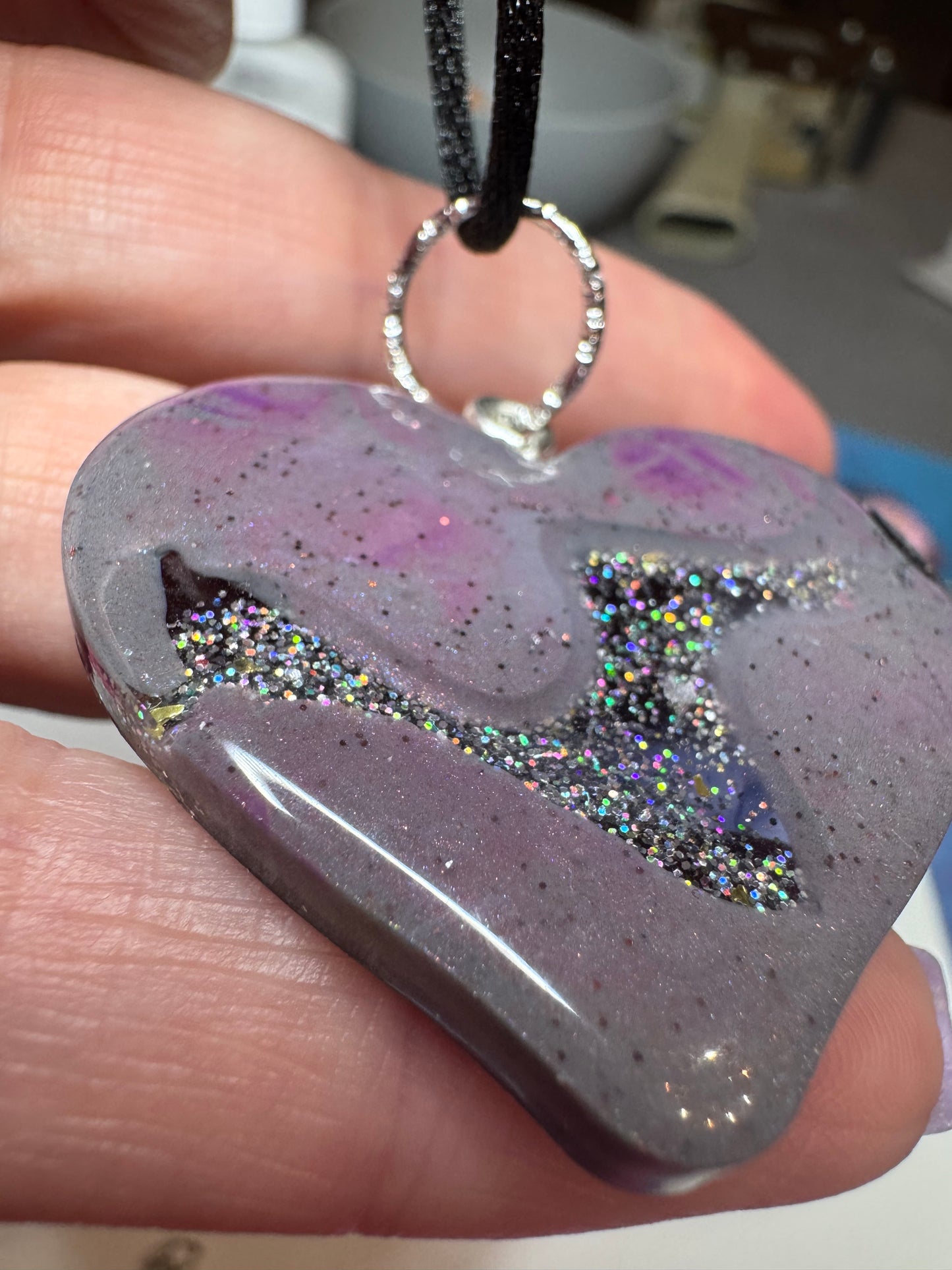 Midnight Galaxy Heart Resin Pendant Necklace