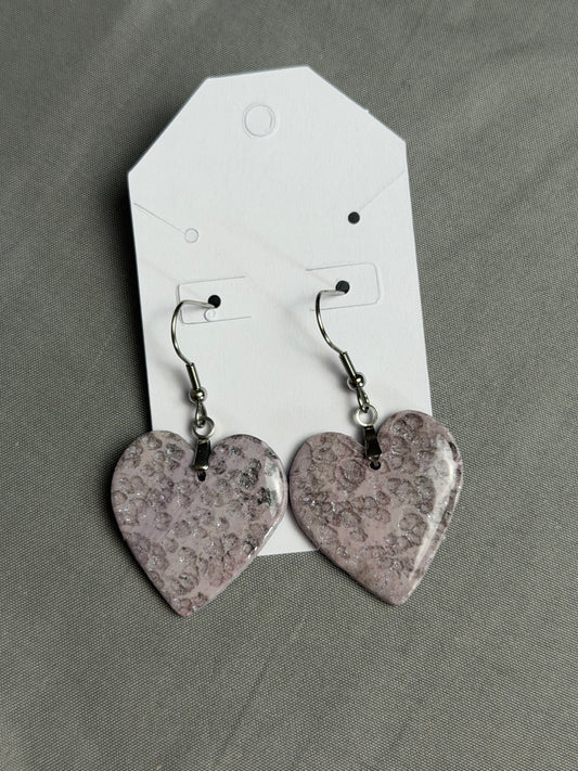 Handmade Blush Pink Heart Polymer Clay Earrings | Glitter Spotted Dangle Earrings | Lightweight Romantic Statement Jewelry