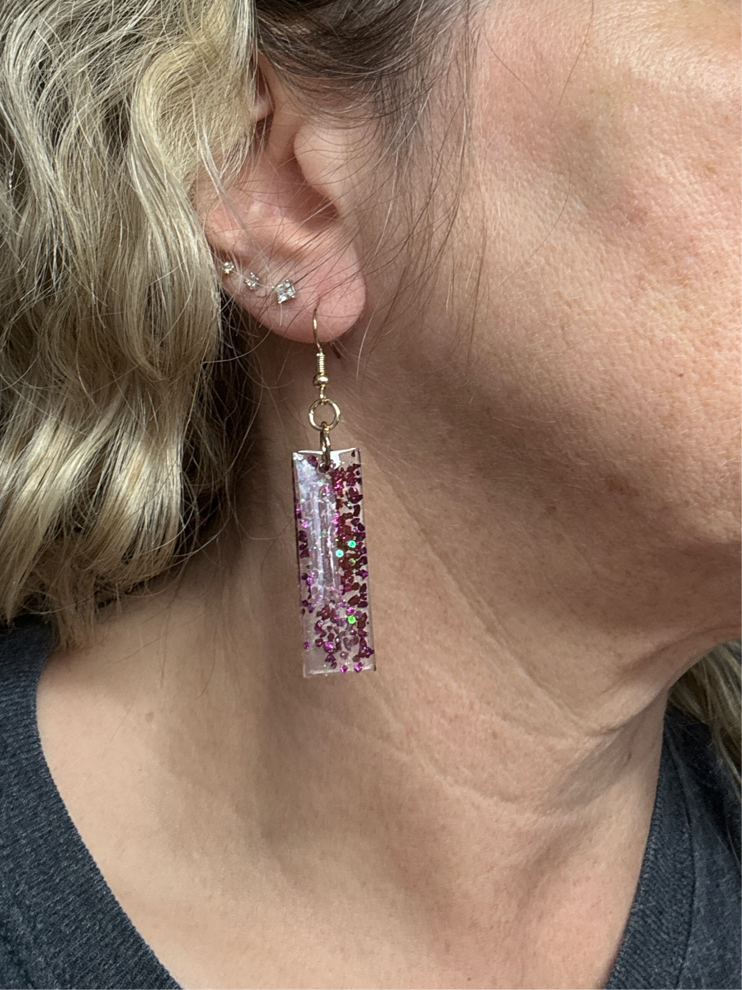 Purple Glass/Glitter Resin Earrings