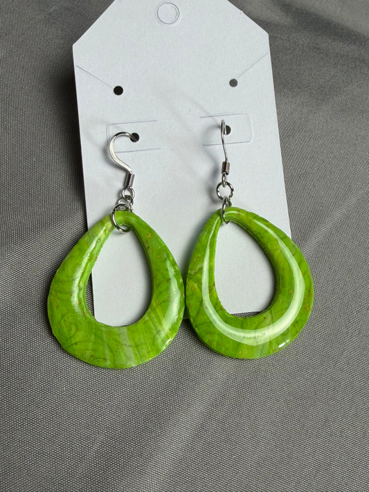 Handmade Lime Green Polymer Clay & Resin Teardrop Earrings | Lightweight Statement Dangles
