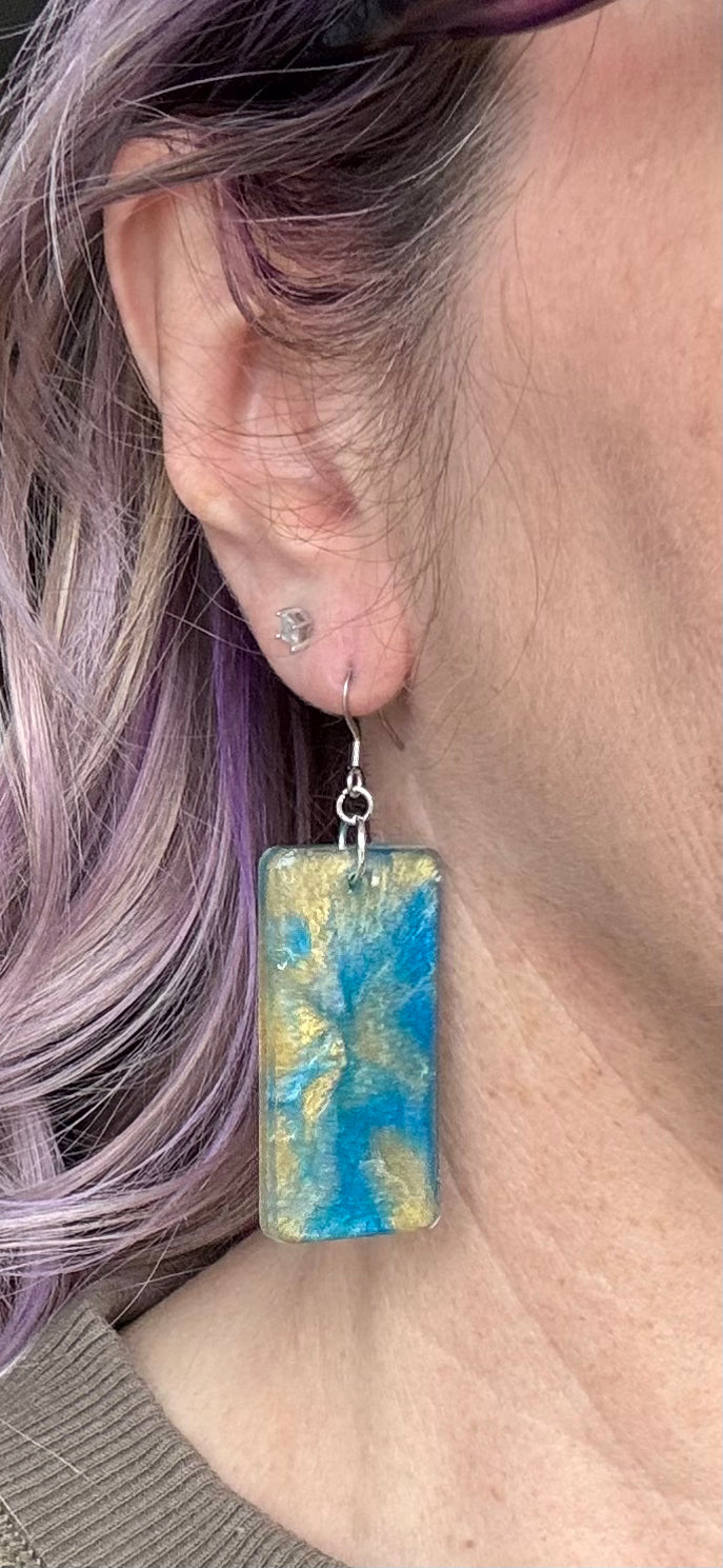 Golden Blue Resin Earrings