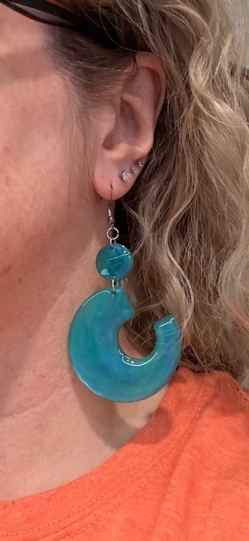 Blue Green Resin Dangle Earrings