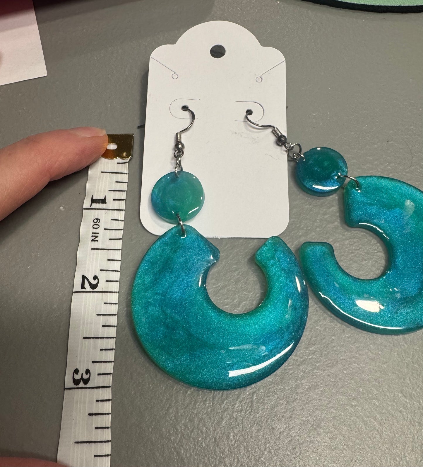 Blue Green Resin Dangle Earrings