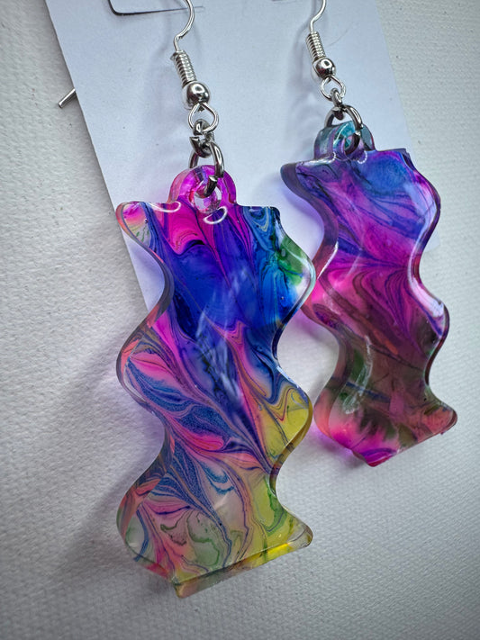 Abstract Swirl Resin Statement Earrings – Multicolor Pour Dangle Earrings