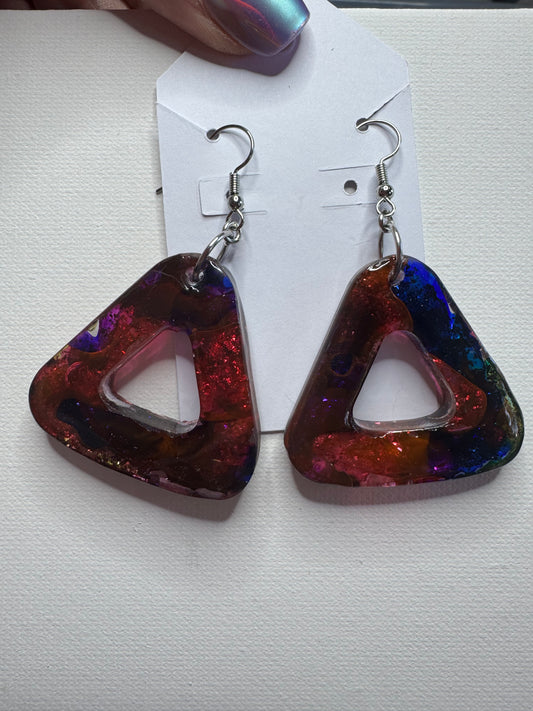 Galaxy Melt Resin Triangle Earrings
