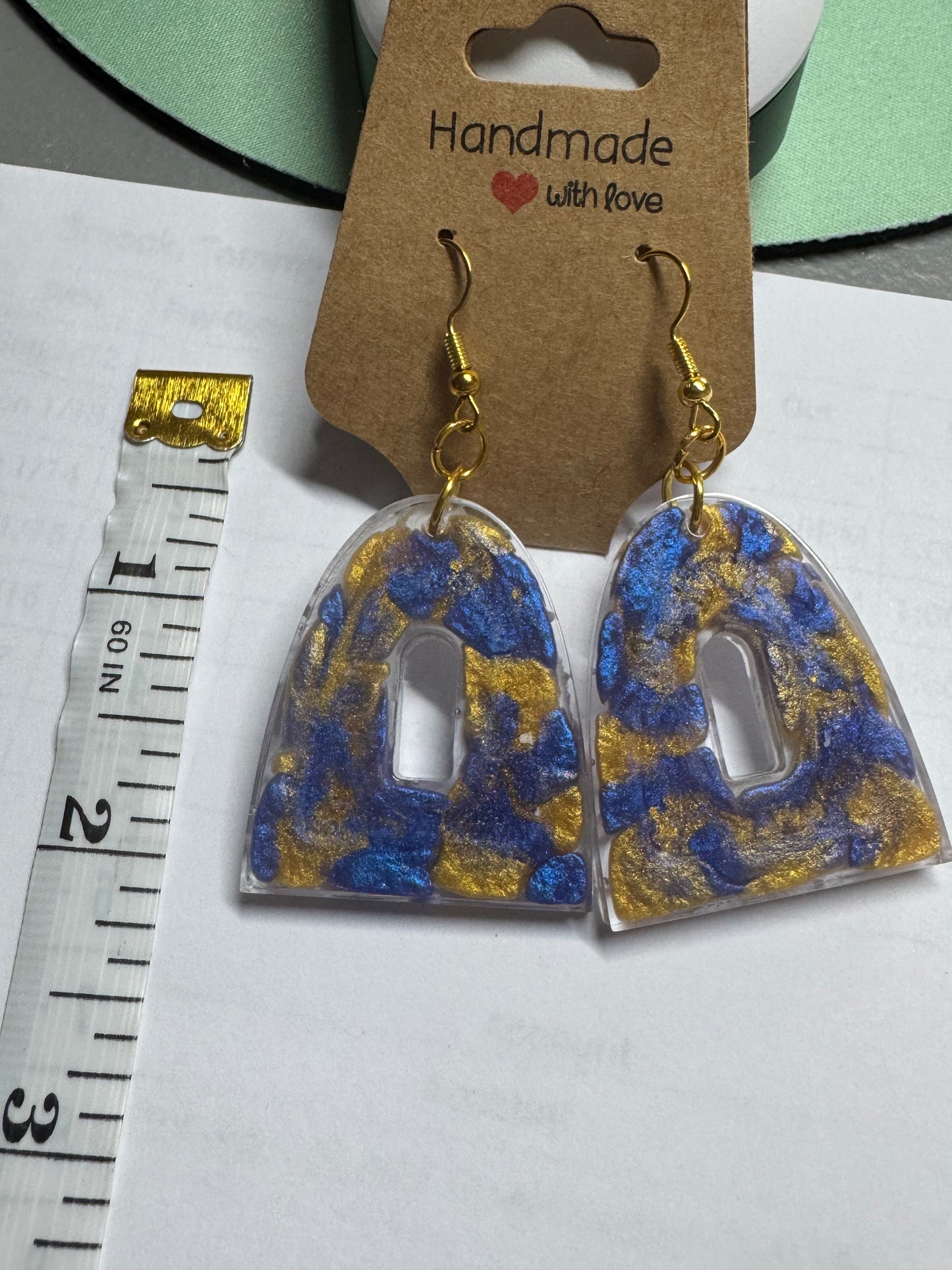 Purple and Gold Resin Dangle Earrings