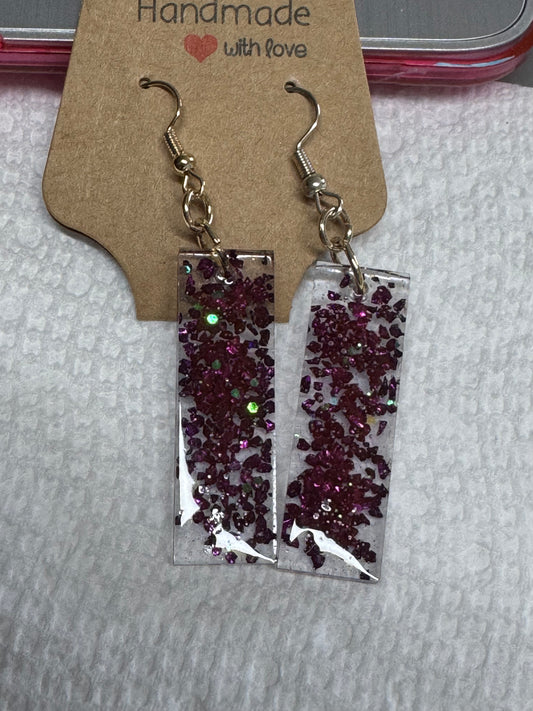 Purple Glass/Glitter Resin Earrings