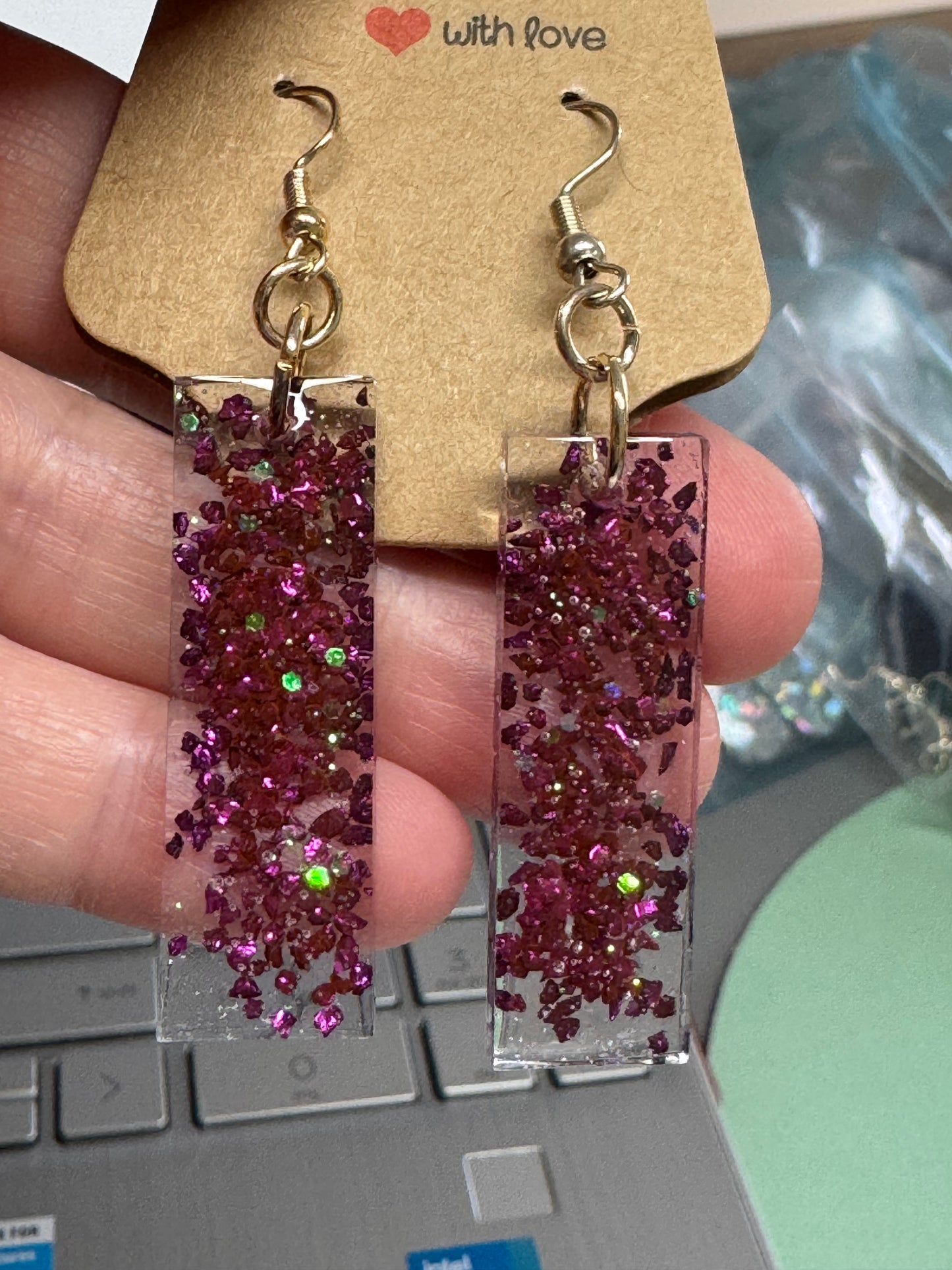 Purple Glass/Glitter Resin Earrings