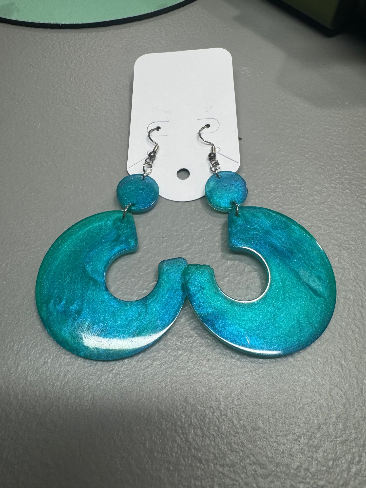 Blue Green Resin Dangle Earrings