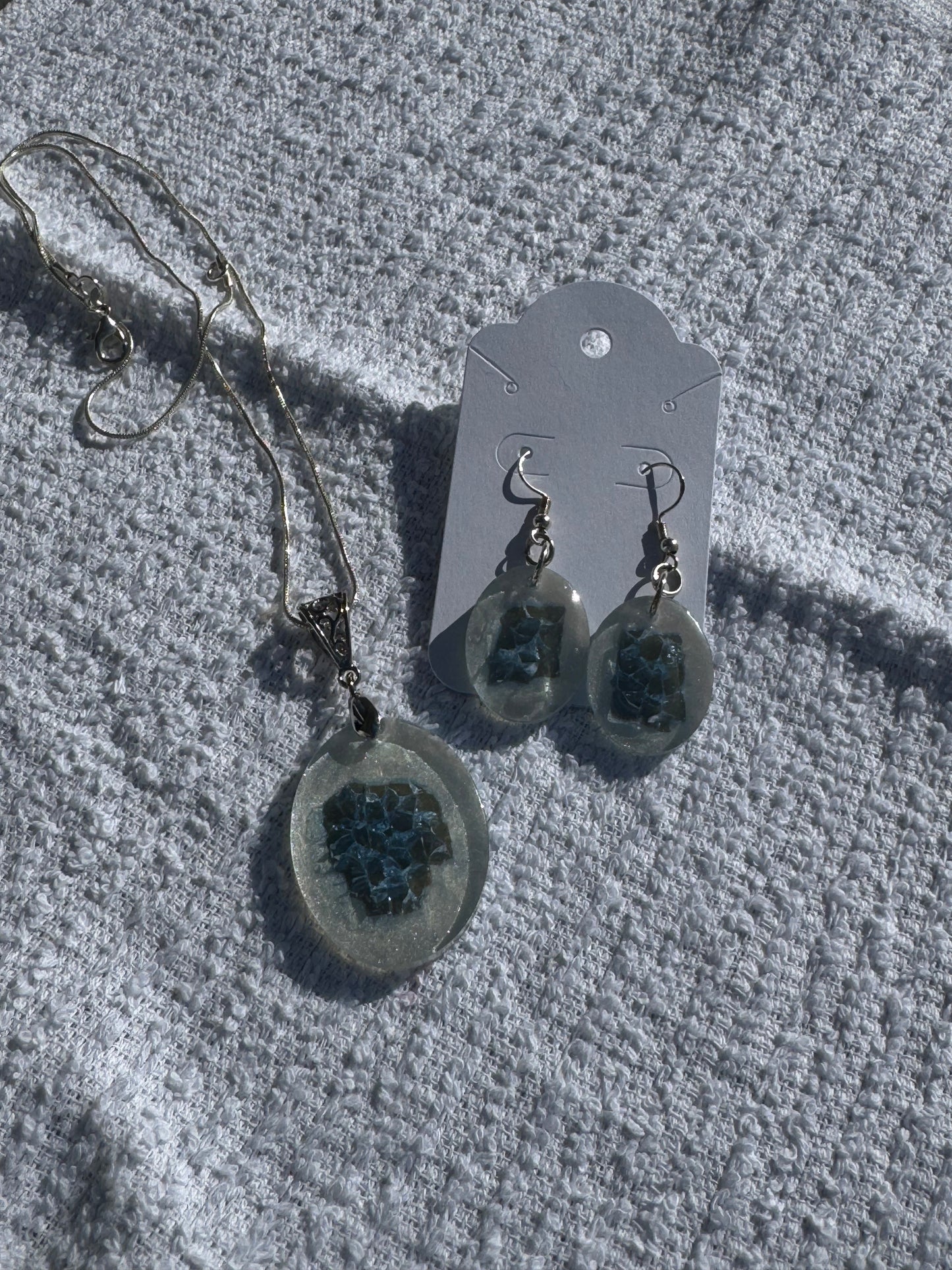 Glass in Resin Necklace and Earrings