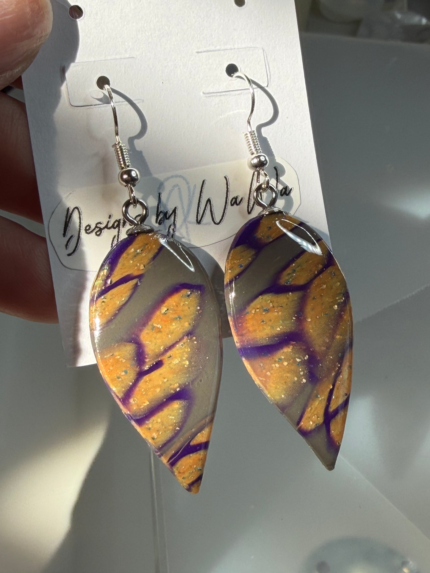 Purple & Gold Polymer Clay Resin Earrings | Glitter Statement Earrings | Handmade Teardrop Dangle Earrings | Unique Jewelry Gift (Copy)