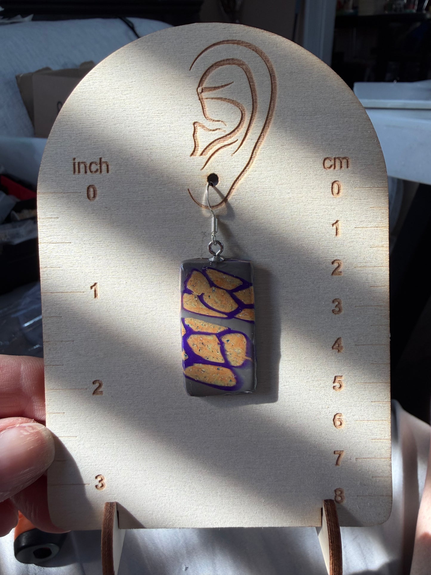 Purple & Gold Polymer Clay Resin Earrings | Glitter Statement Earrings | Handmade Rectangle Dangle Earrings | Unique Jewelry Gift