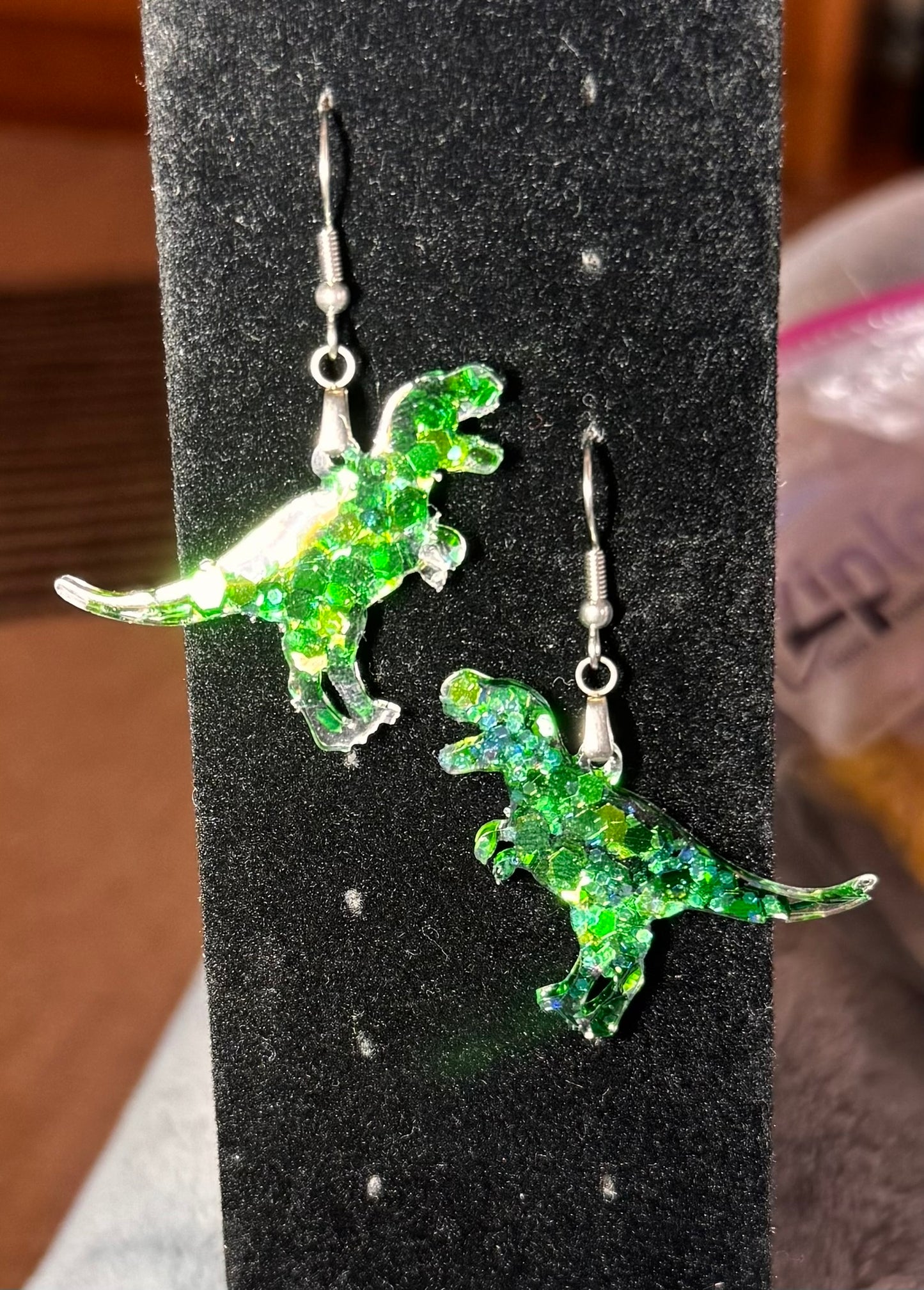 Sparkly Tiny Dinosaur Earrings – Glittery Fun Resin Jewelry