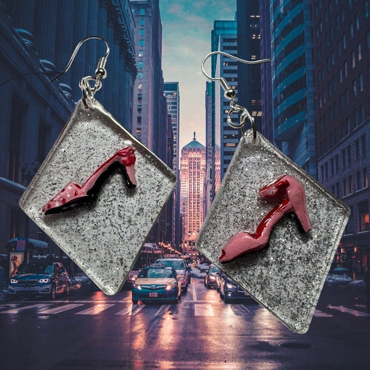 Pink Heels set in Glitter Diamond Shaped Earrings