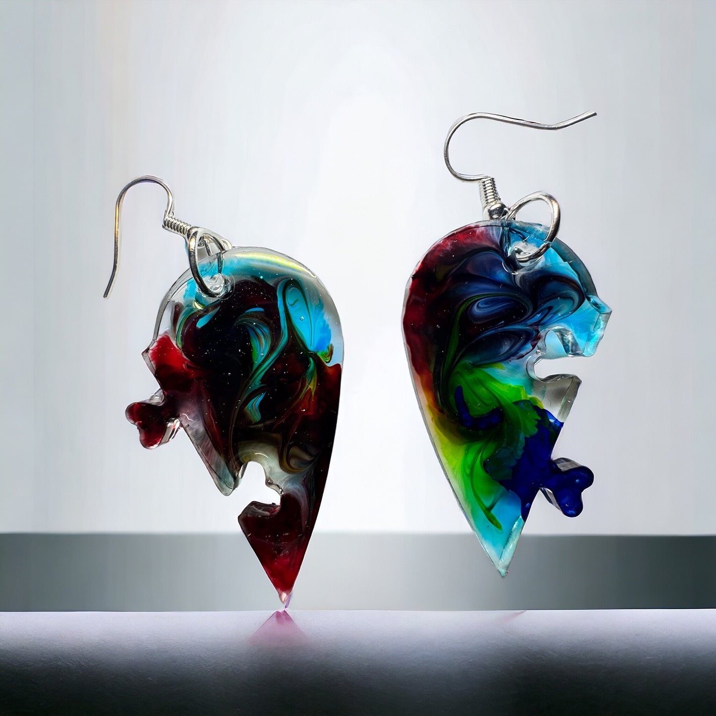Color Swirl Heart Puzzle Resin Earrings