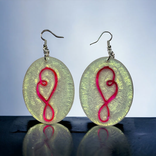 Pearl Resin with Pink Heart Teardrop Earrings