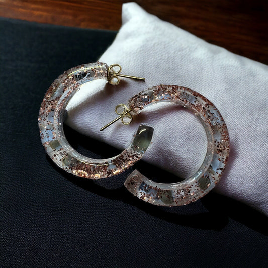 Gold Glitter hoop Resin Earrings