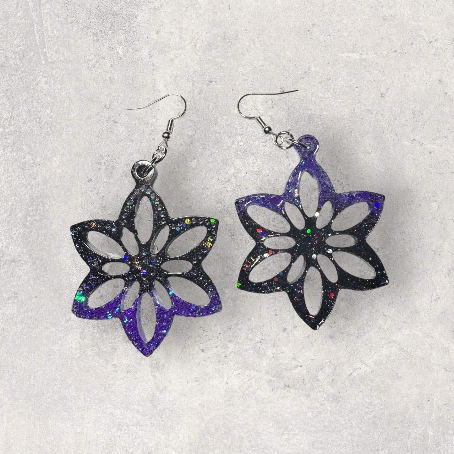 Snowflake Flower Glitter Shine Resin Earrings