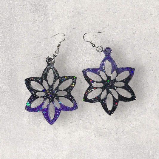 Snowflake Flower Glitter Shine Resin Earrings