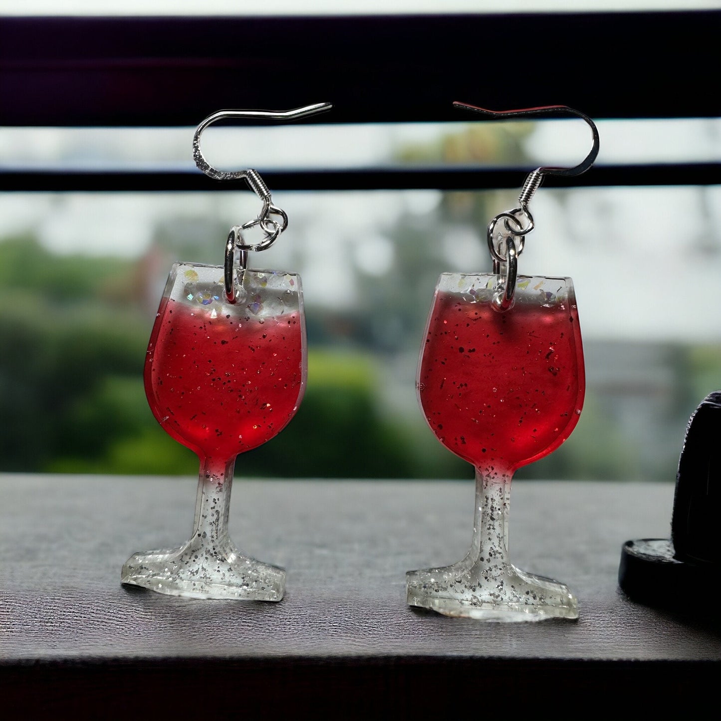 Red Wine Glass Resin Earrings