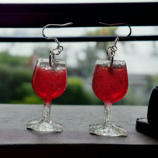 Red Wine Glass Resin Earrings
