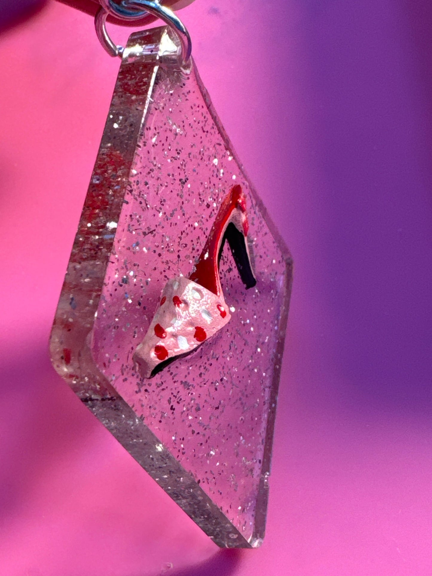 Pink Heels set in Glitter Diamond Shaped Earrings