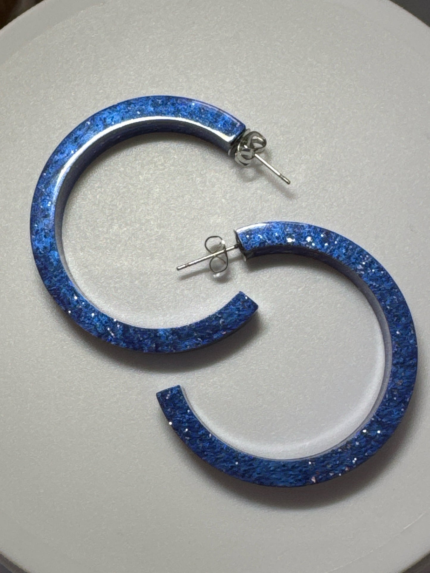 Blue Glitter hoop Resin Earrings