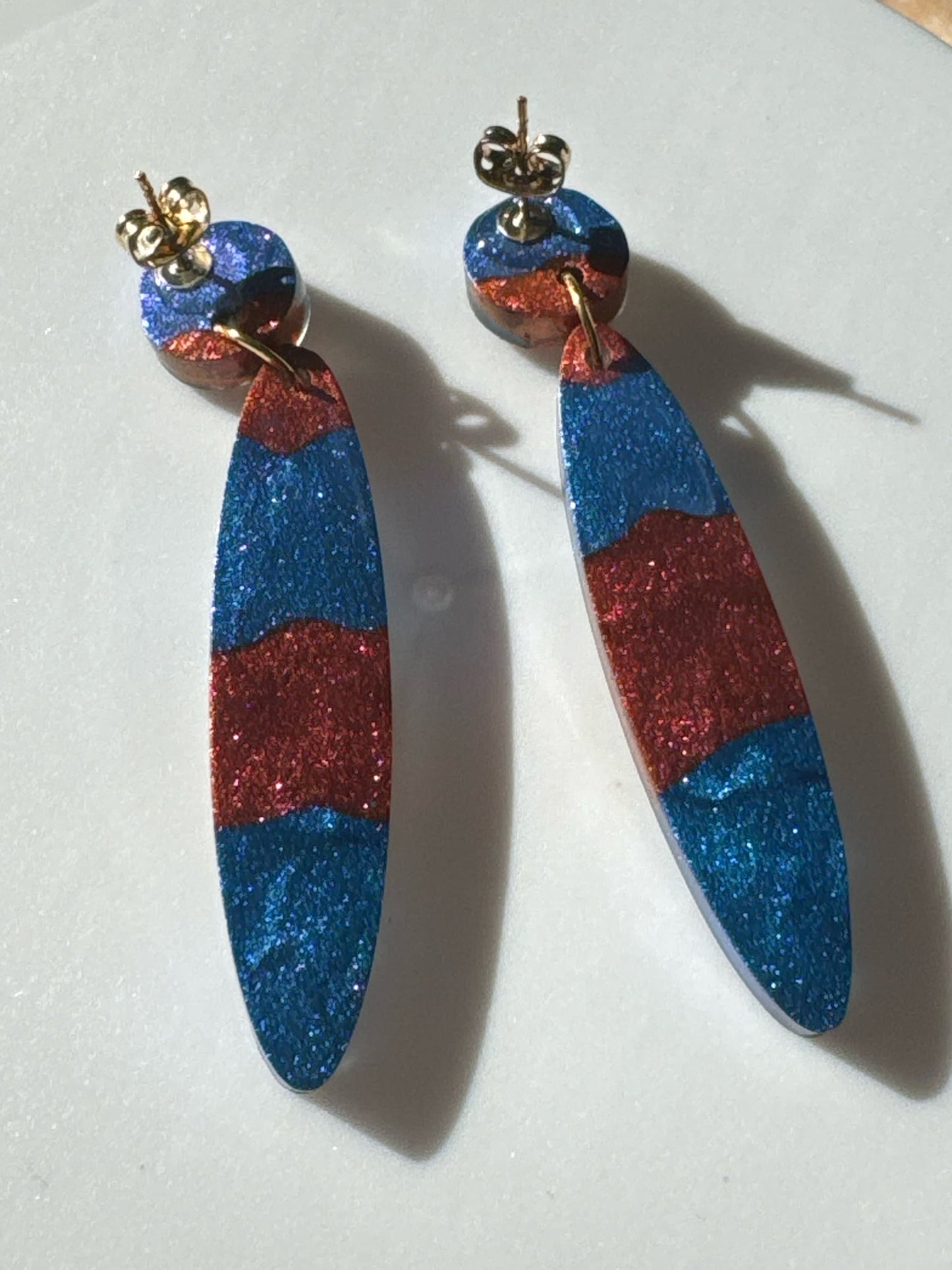 Blue and Copper Resin Earrings