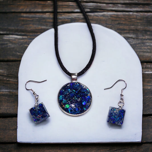 Glitter set in Resin Necklace/Earring Set