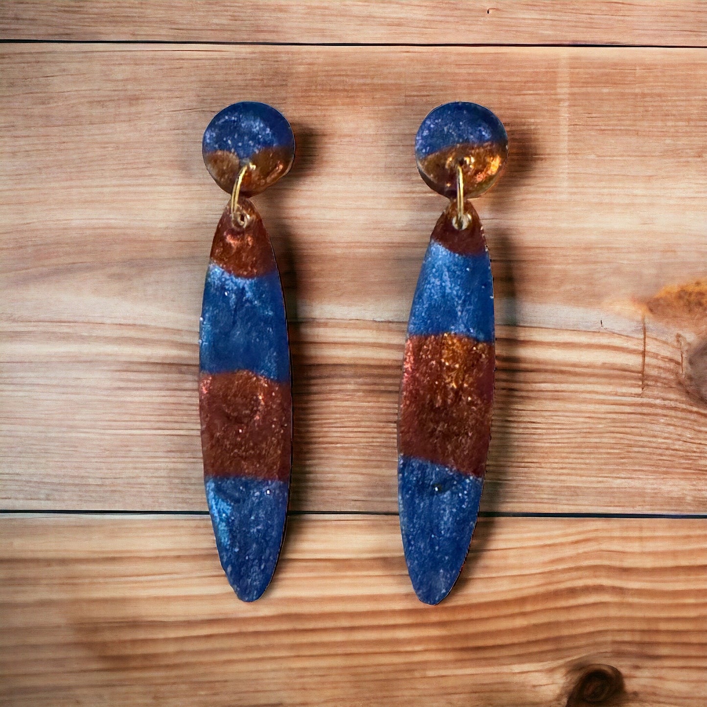 Blue and Copper Resin Earrings