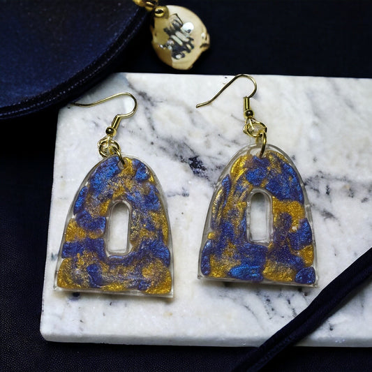 Purple and Gold Resin Dangle Earrings