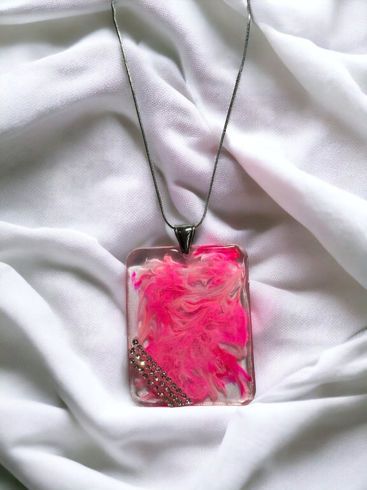 Pink and Rhinestone Resin Necklace