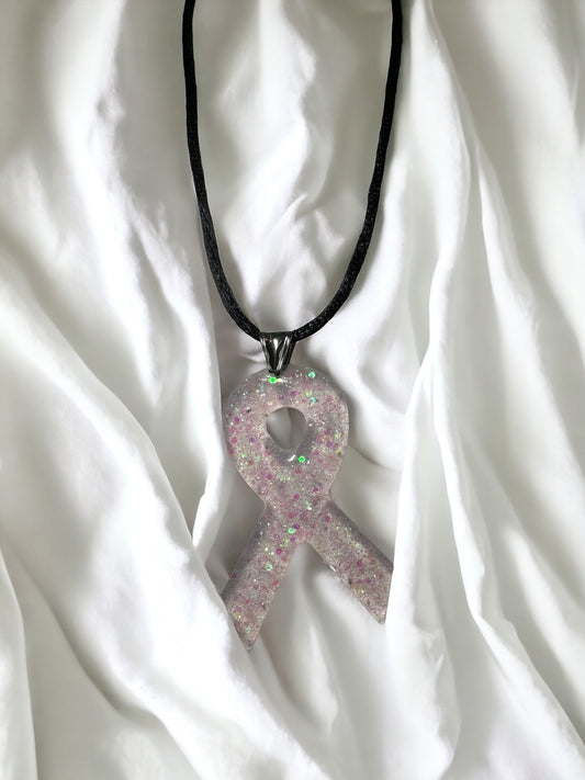 Breast Cancer Awareness Resin Ribbon Necklace