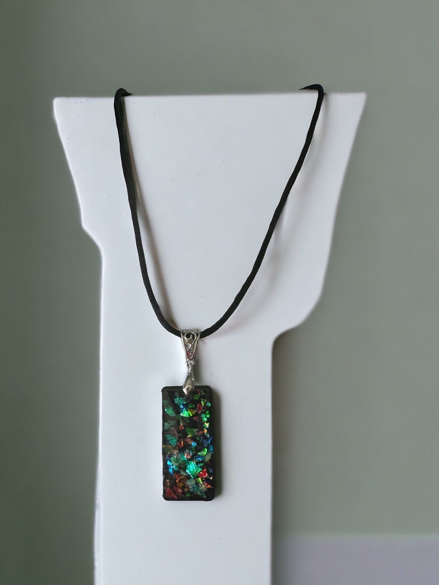 Iridescent Resin Pendant Necklace
