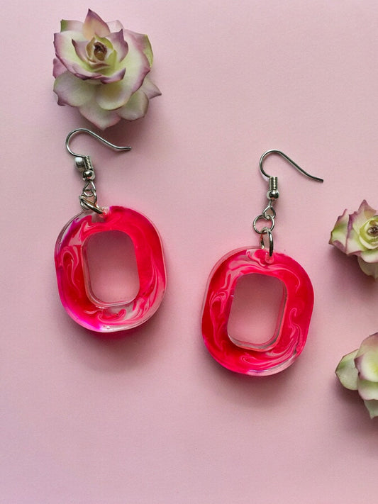 Neon Pink Resin Earrings