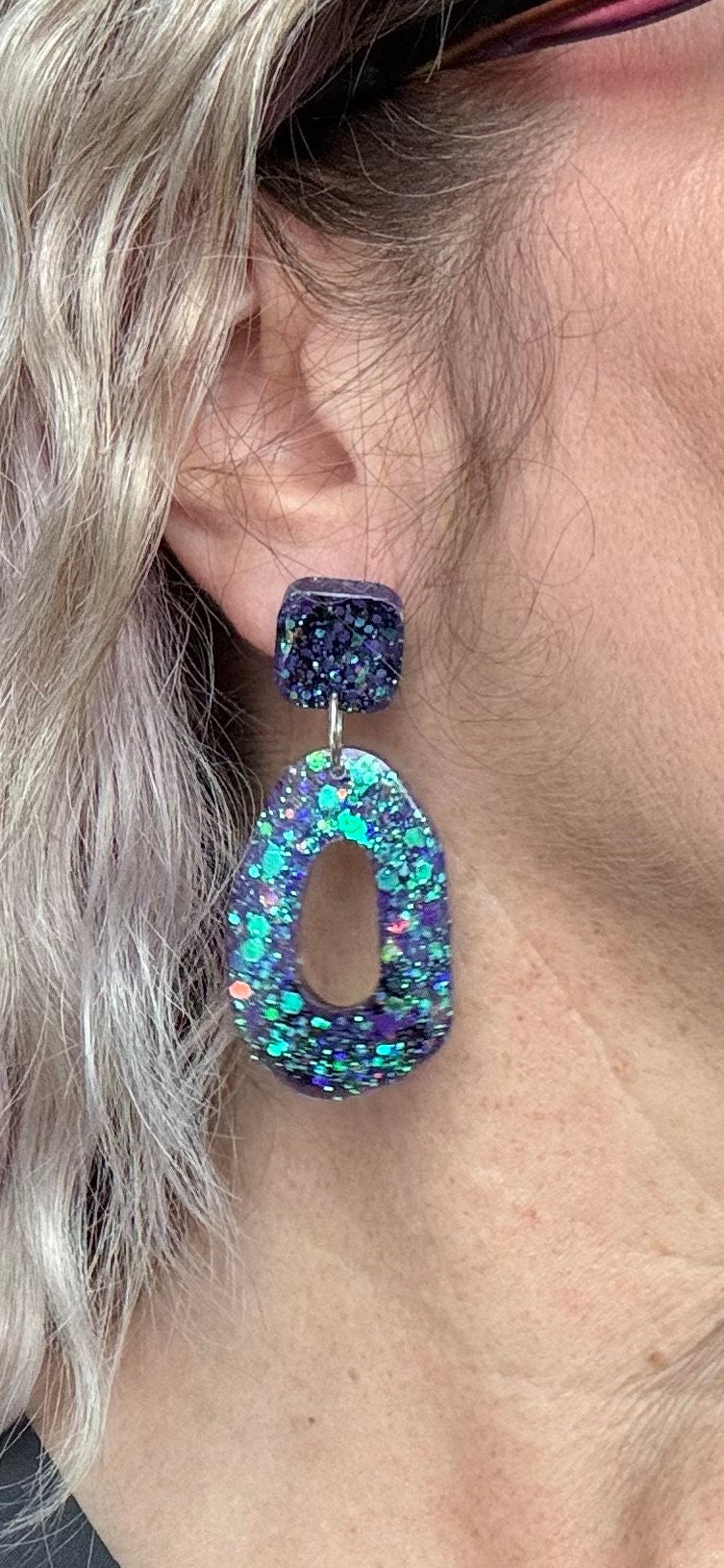 Purple/Blue Glitter Shine Resin Earrings