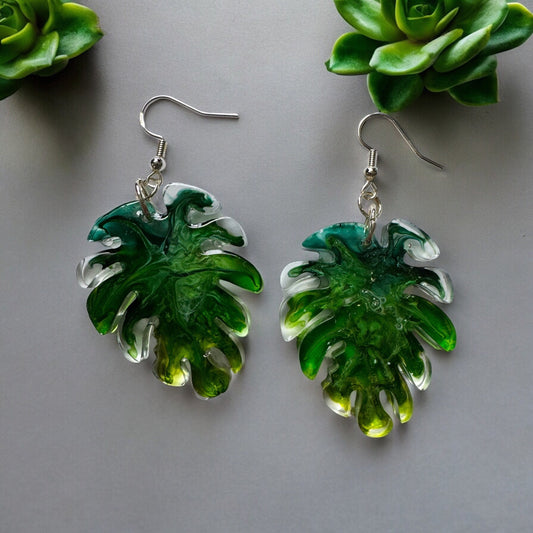 Green Leaf Resin Earrings