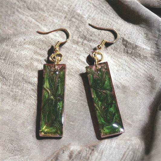 Emerald and gold Resin Earrings