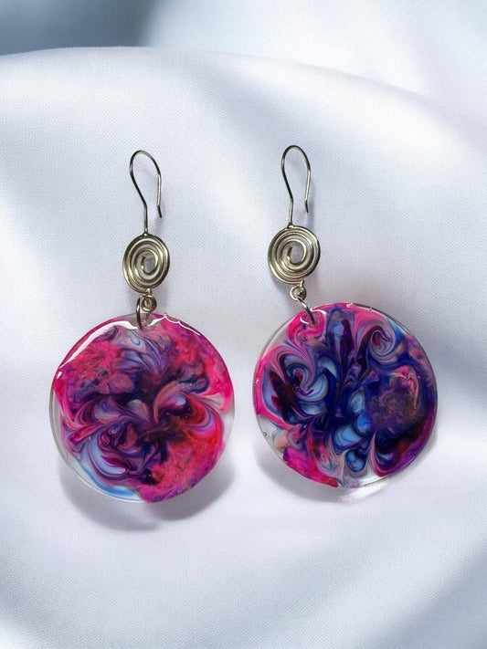 Pink and Blue Color Swirl Resin Earrings