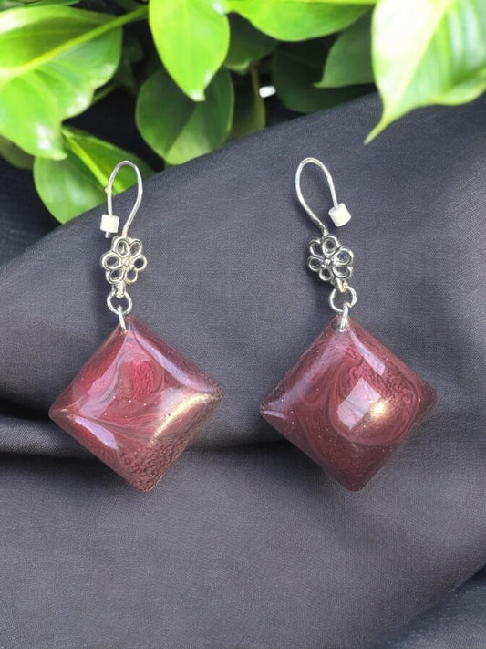 Maroon Resin Swirl Earrings
