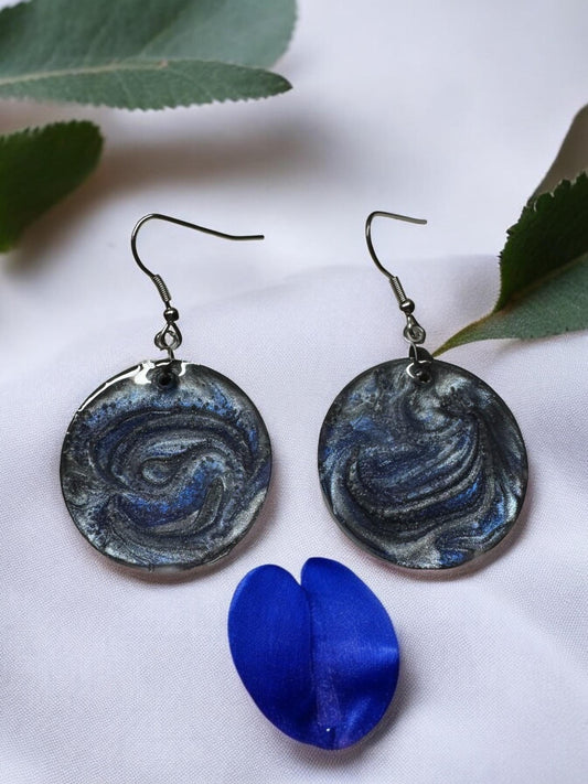 Gray and Blue Mica Swirl Resin Earrings