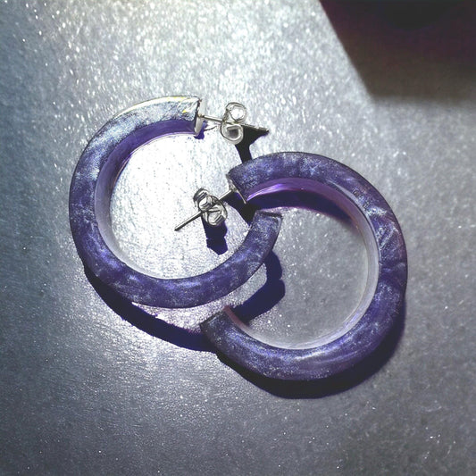 Purple Resin Hoop Earrings
