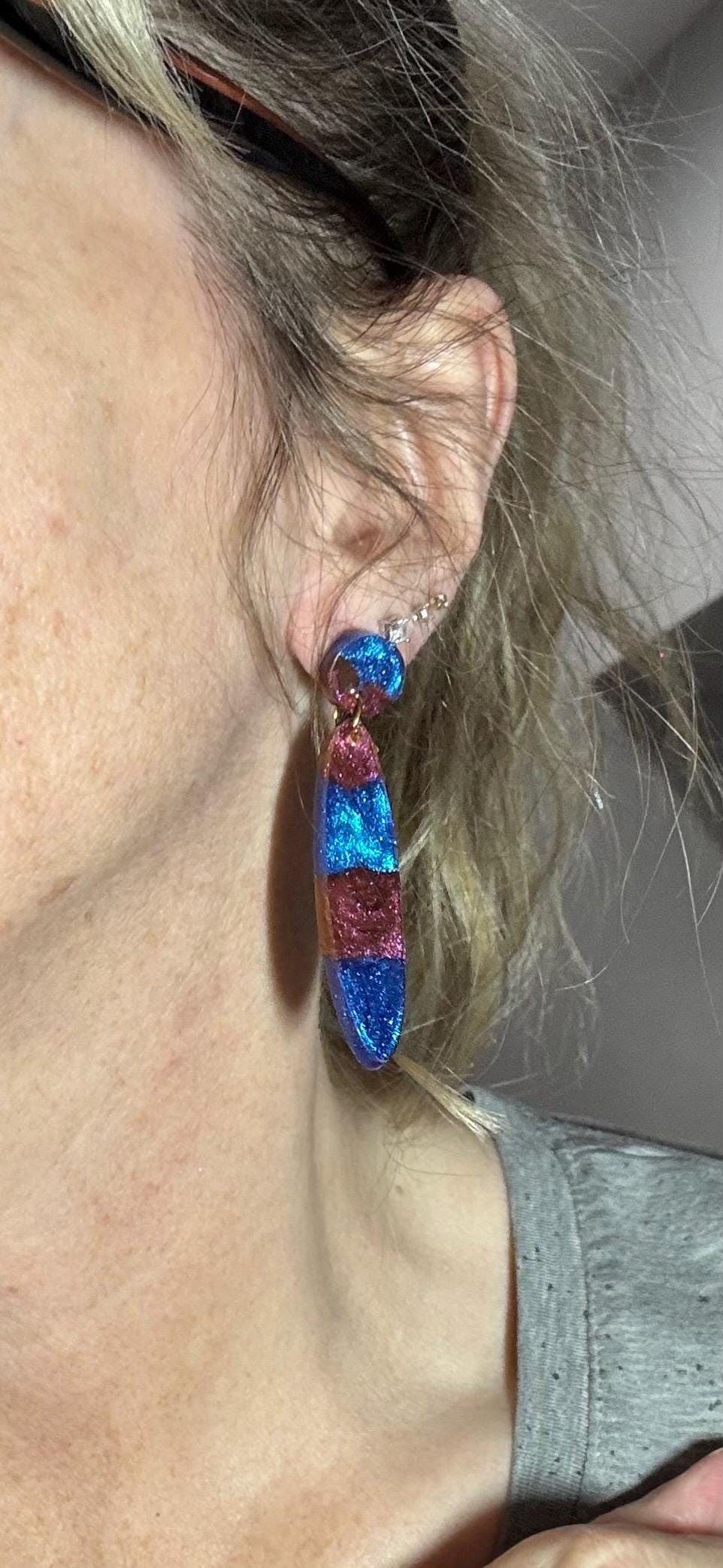 Blue and Copper Resin Earrings